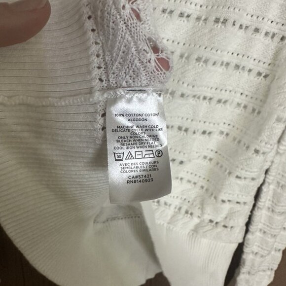 Loft‎ Open Knit Textured Button Up Cardigan Sweater Size Large White Ribbed Trim - Picture 4 of 6